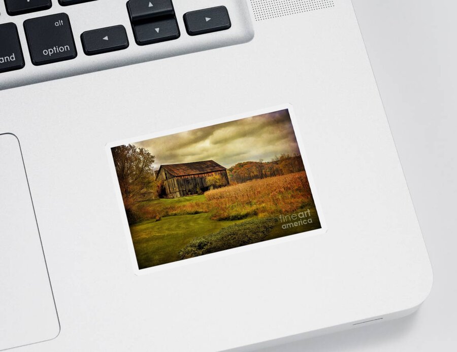 Barn Sticker featuring the photograph Old Barn In October by Lois Bryan