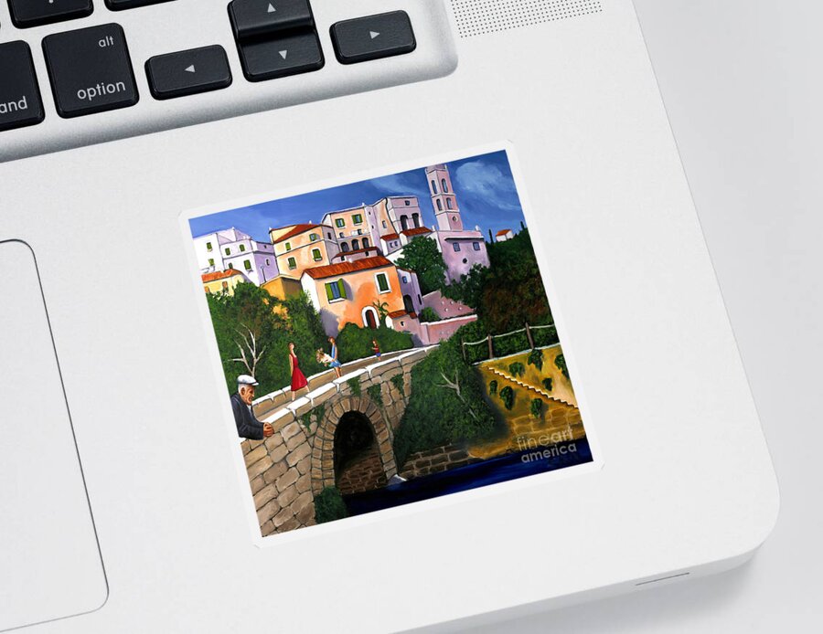 Mediterranean Art Sticker featuring the painting Old Man On Bridge by William Cain