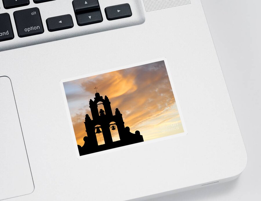 Faith Sticker featuring the photograph Old Mission Bells Against a Sunset Sky by Lincoln Rogers