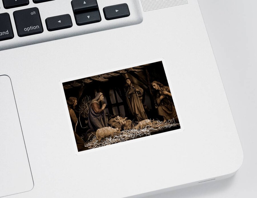 Christmas Cards Sticker featuring the photograph Olive Wood Nativity by Frank J Casella