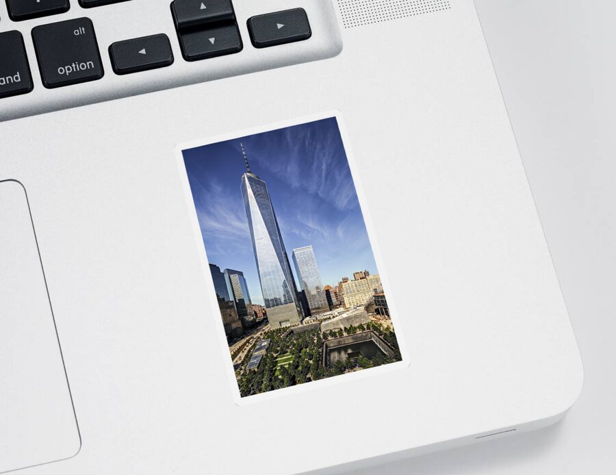 World Trade Center Sticker featuring the photograph One World Trade Center Reflecting Pools by Susan Candelario