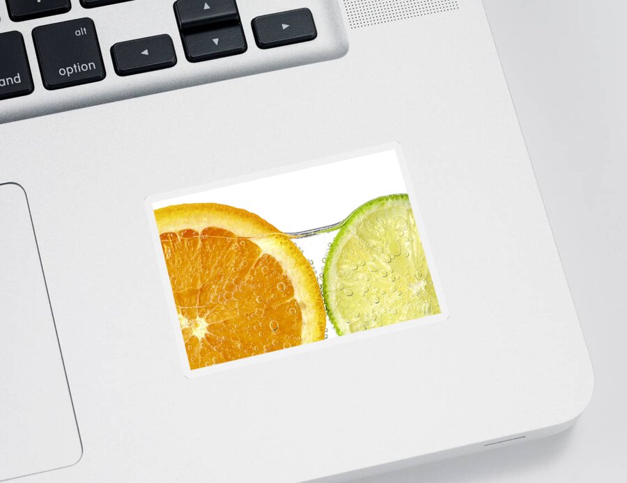 Orange Sticker featuring the photograph Orange and lime slices in water by Elena Elisseeva