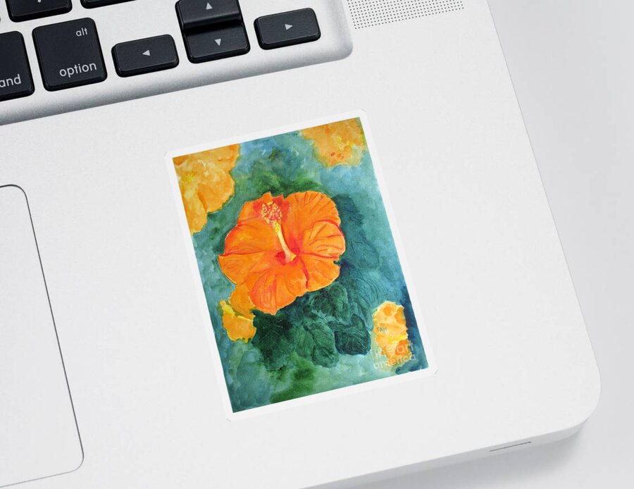 Hibiscus Sticker featuring the painting Orange Hibiscus by Sandy McIntire