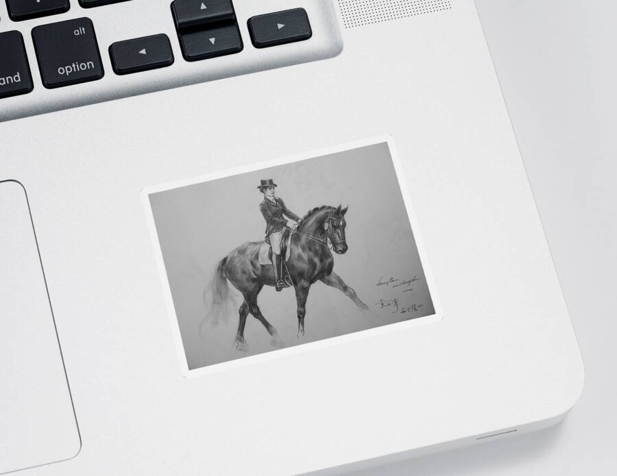 Original Sketch Art Sticker featuring the painting Original Drawing Sketch Lady Noblewomen And Horse Art Pencil On Paper By Hongtao by Hongtao Huang