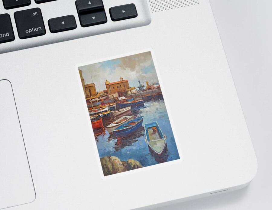Oil Painting Sticker featuring the painting Original Impressional Painting Art - Seasport by Hongtao Huang