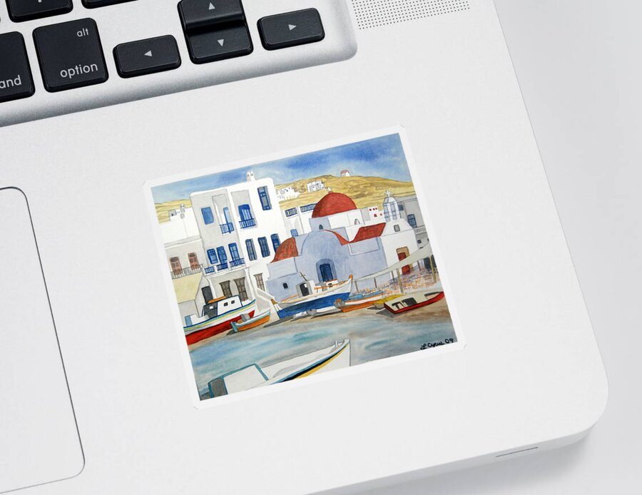 Mykonos Sticker featuring the painting Watercolor - Mykonos Greece Detail by Cascade Colors