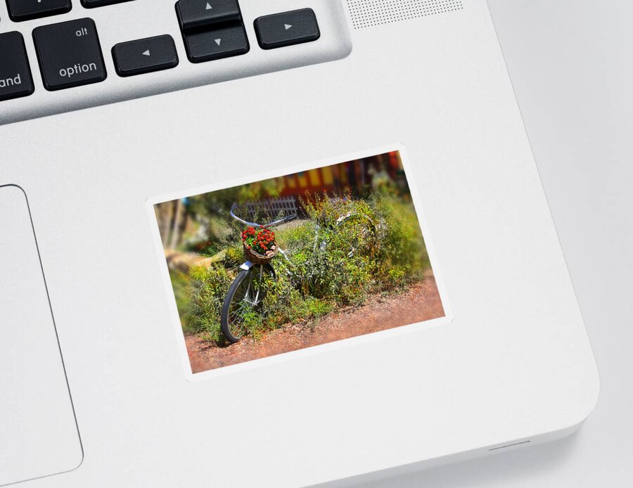 Bike Sticker featuring the photograph Overgrown Bicycle with Flowers by Mike McGlothlen