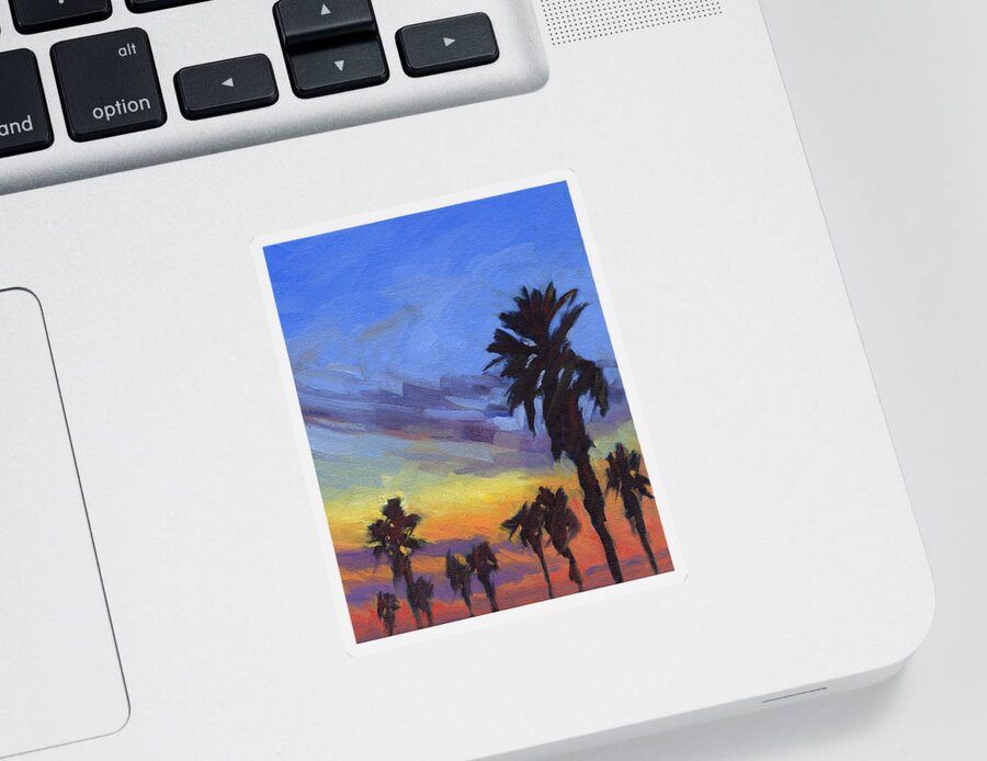 Sunset Sticker featuring the painting Pacific Sunset 2 by Konnie Kim