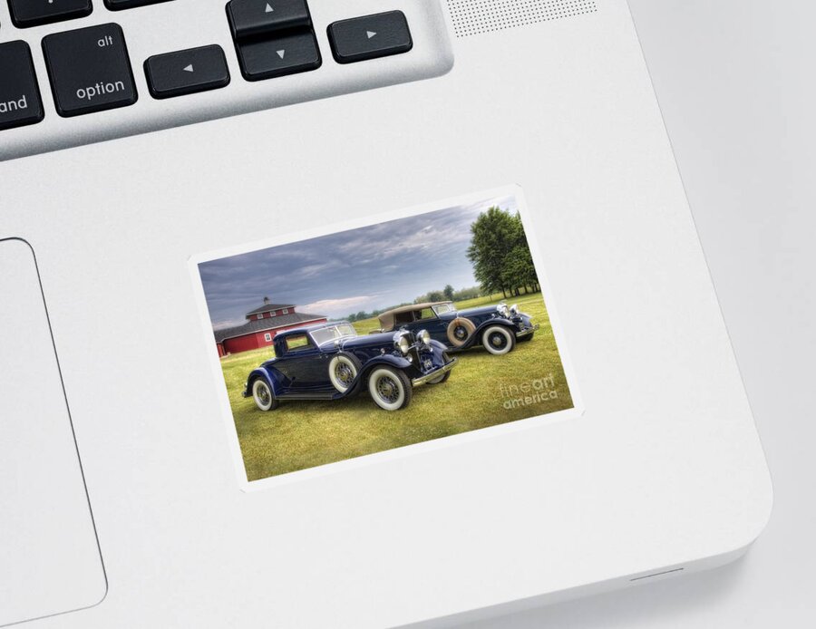 Old Cars Sticker featuring the photograph Pair Of Lincolns by Timothy Hacker