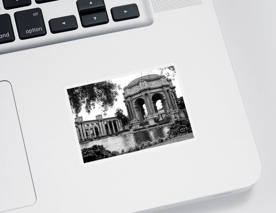 Palace Of Fine Arts Sticker featuring the photograph Palace of Fine Arts BW by Suzanne Luft