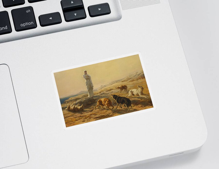 Briton Riviere Sticker featuring the painting Pallas Athena and the Herdsmans Dogs by Briton Riviere