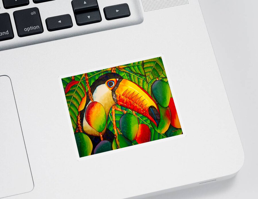 Mango Fruit Sticker featuring the painting Paradise Toucan by Daniel Jean-Baptiste