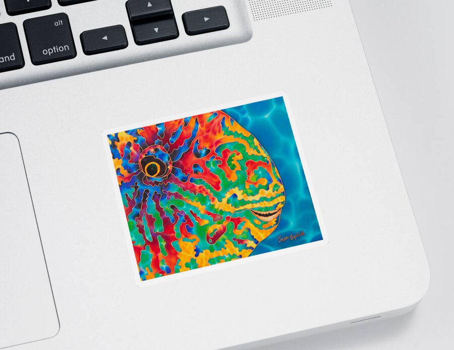 Diving Sticker featuring the painting Parrotfish by Daniel Jean-Baptiste