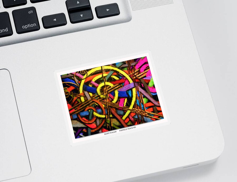 Brilliant Color Abstraction Sticker featuring the painting Particle Track Thirty-one by Scott Wallin