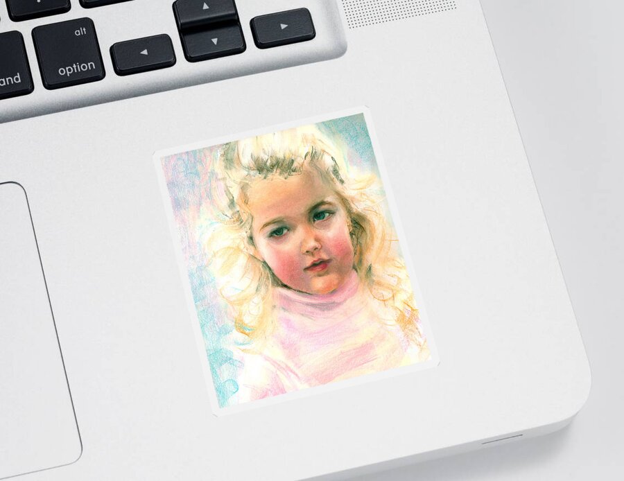 Greta Corens Pastel Portrait Of An Angelic Girl Sticker featuring the painting Pastel portrait of an angelic girl by Greta Corens