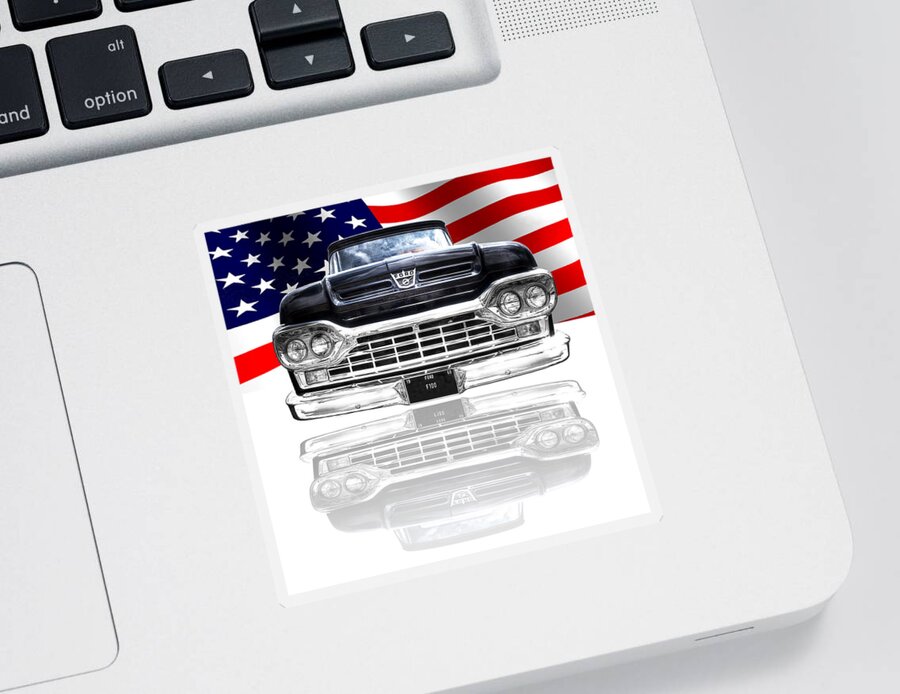 Ford F100 Sticker featuring the photograph Patriotic Ford F100 1960 by Gill Billington