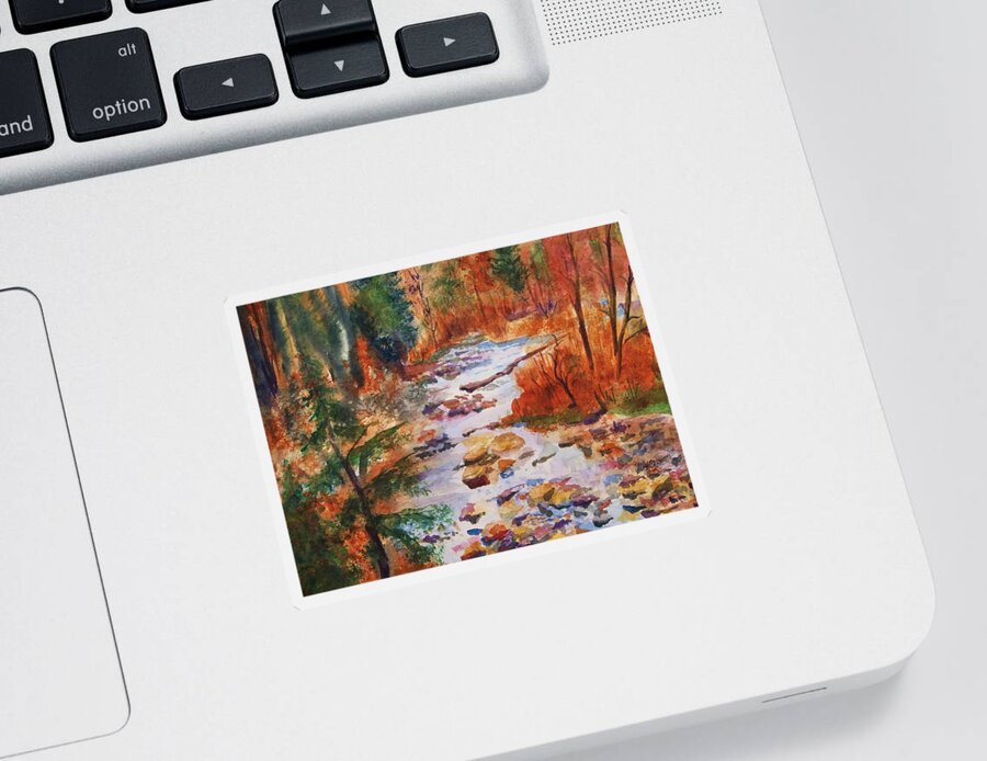 Creek Sticker featuring the painting Pebbled Creek by Ellen Levinson