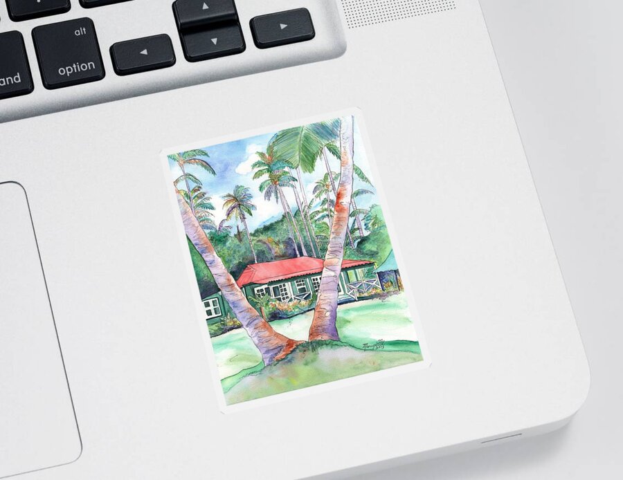 Plantation Cottage Sticker featuring the painting Peeking Between the Palm Trees 2 by Marionette Taboniar