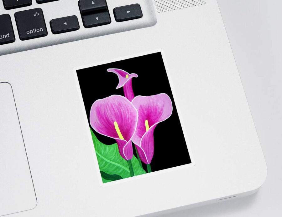 Pink Sticker featuring the painting Pink Calla Lillies 2 by Angelina Tamez