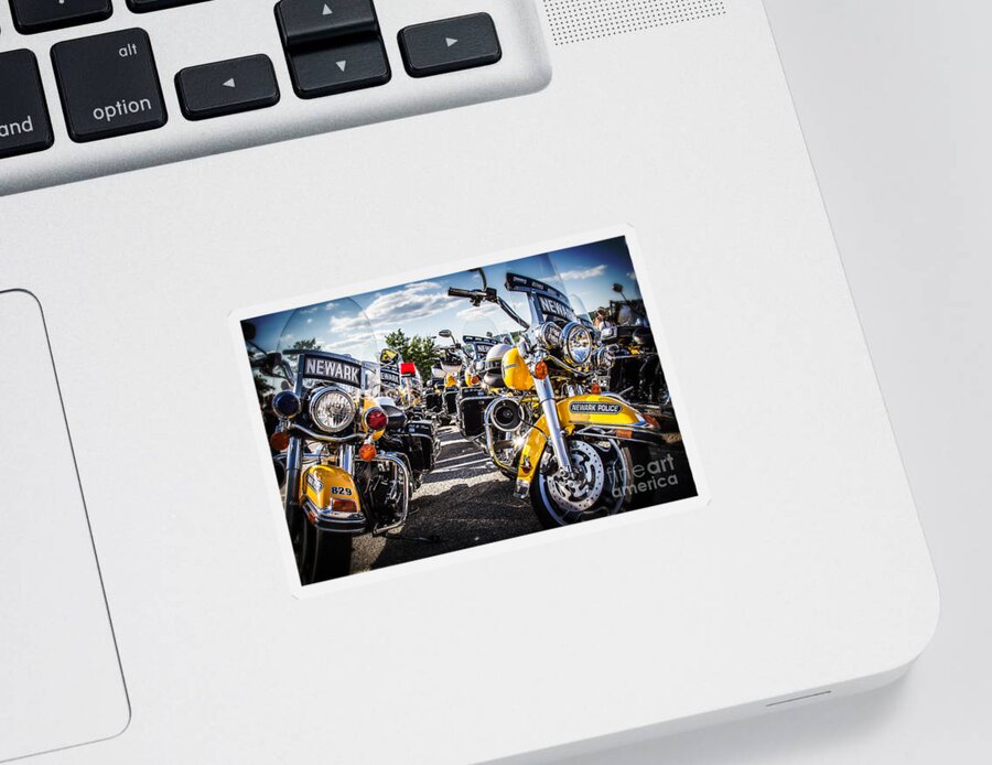 Motorcycles Sticker featuring the photograph Police Motorcycle Lineup by Eleanor Abramson