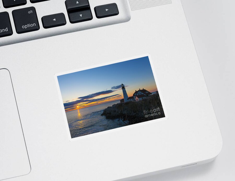 Lighthouse Sticker featuring the photograph Portland Head Light at Sunrise by Diane Diederich