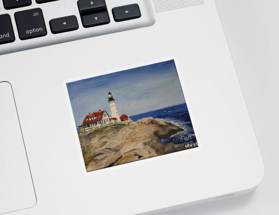 Lighthouse Sticker featuring the painting Portland Head Lighthouse in Maine by Marina McLain