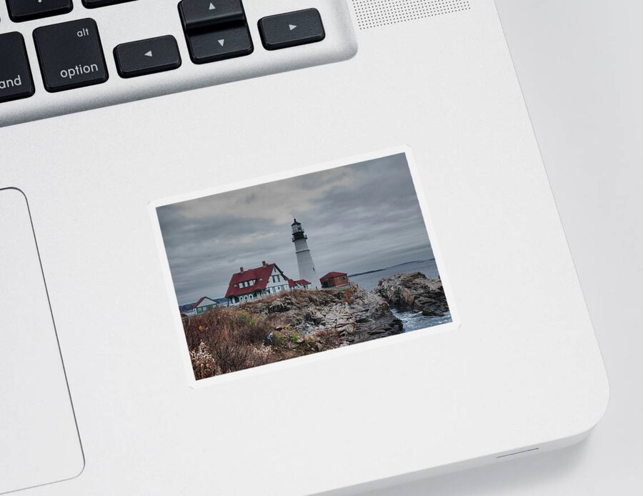 Lighthouse Sticker featuring the photograph Portland Headlight 14456 by Guy Whiteley