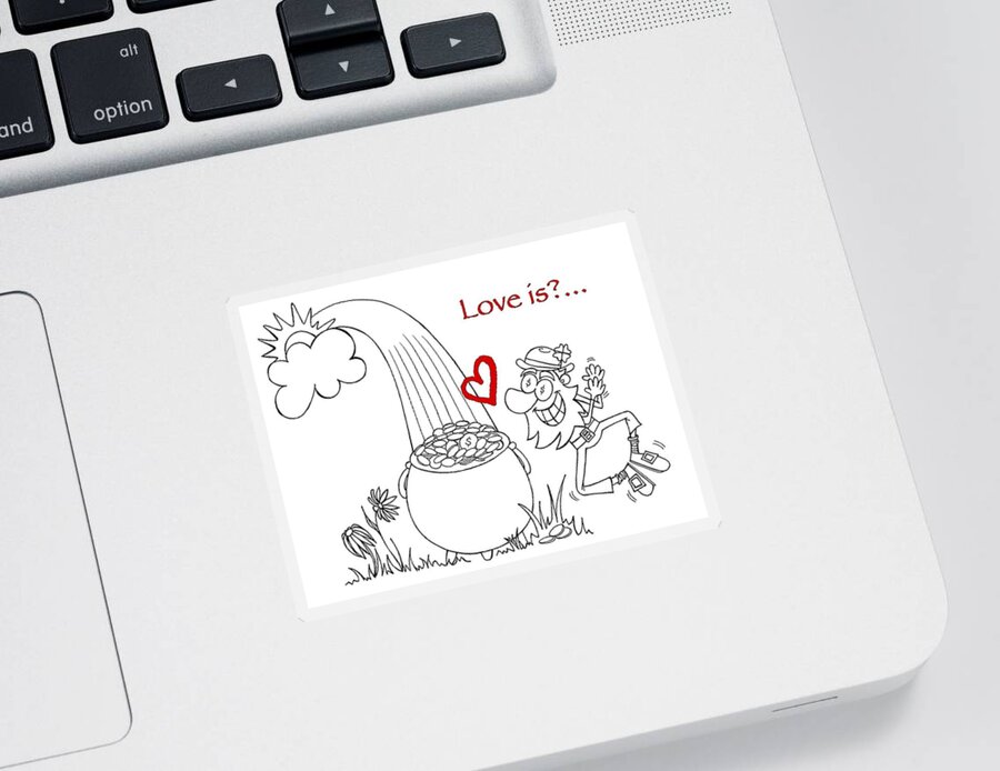 Valentine Sticker featuring the drawing Pot of Gold Valentines by Konni Jensen