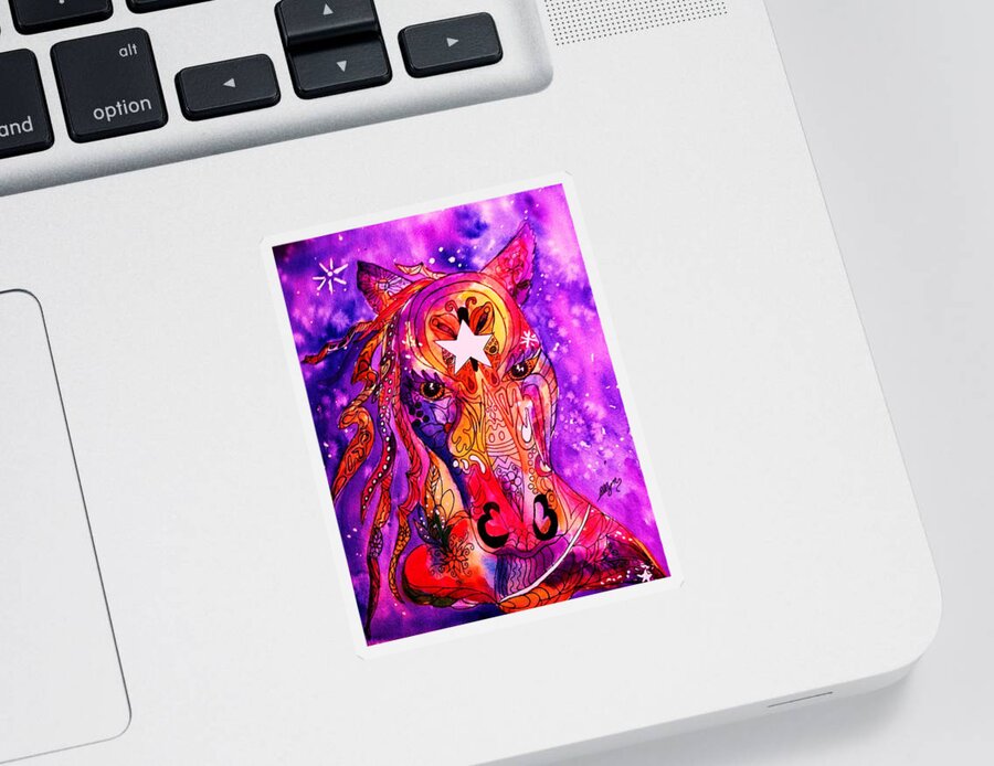 Horse's Head Sticker featuring the painting Psychedelic Tattooed Horse's Head by Ellen Levinson