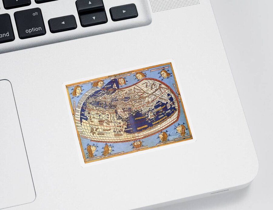 History Sticker featuring the photograph Ptolemys World Map 2nd Century by Photo Researchers