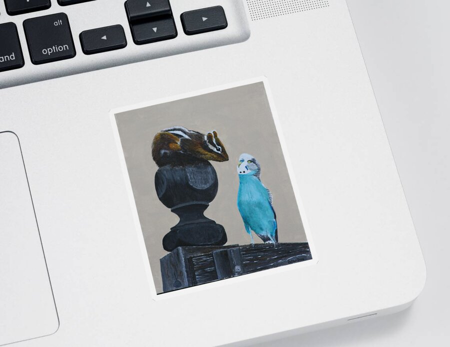 Budgie Sticker featuring the painting Pucker Up by Betty-Anne McDonald
