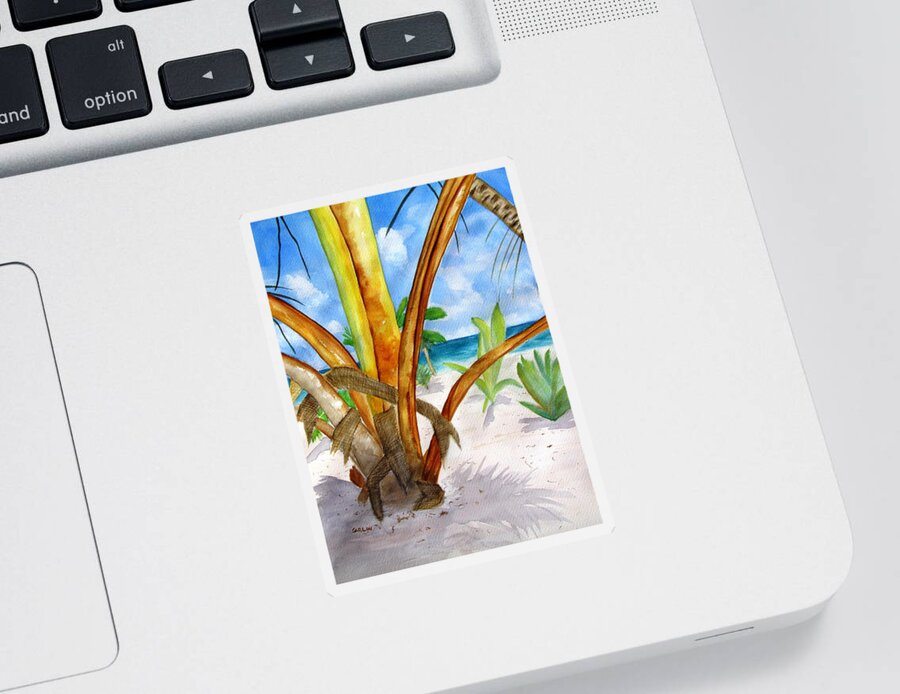 Beach Sticker featuring the painting Punta Cana Beach Palm by Carlin Blahnik CarlinArtWatercolor