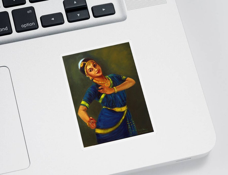 Bharatanatyam Dancer Sticker featuring the painting Radha playing Krishna by Asha Sudhaker Shenoy