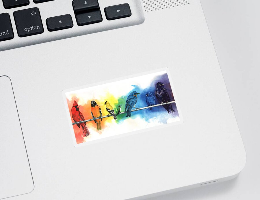 Rainbow Sticker featuring the painting Rainbow Birds by Antony Galbraith