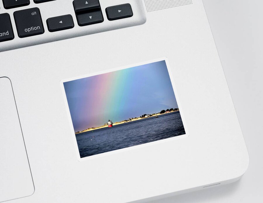 Rainbow Over Bug Light Sticker featuring the photograph Rainbow over Bug Light by Janice Drew