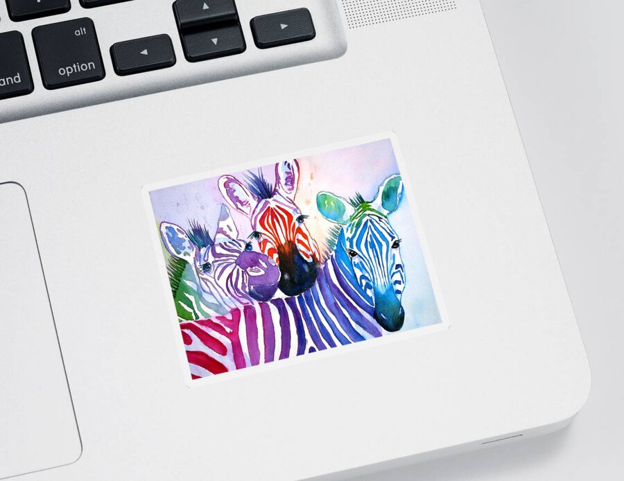 Zebra Sticker featuring the painting Rainbow Zebra's by Carlin Blahnik CarlinArtWatercolor