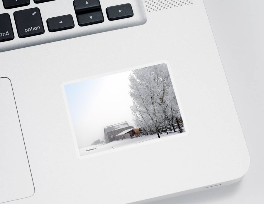 Barn Sticker featuring the photograph Ranch in Frozen Fog by Kae Cheatham