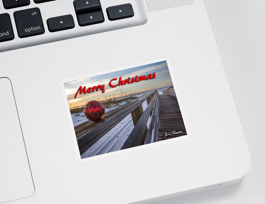 Christmas Sticker featuring the digital art Red Bulb on the Rail by Michael Thomas