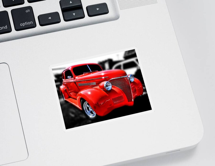 Victor Montgomery Sticker featuring the photograph Red Chevy Hot Rod by Vic Montgomery