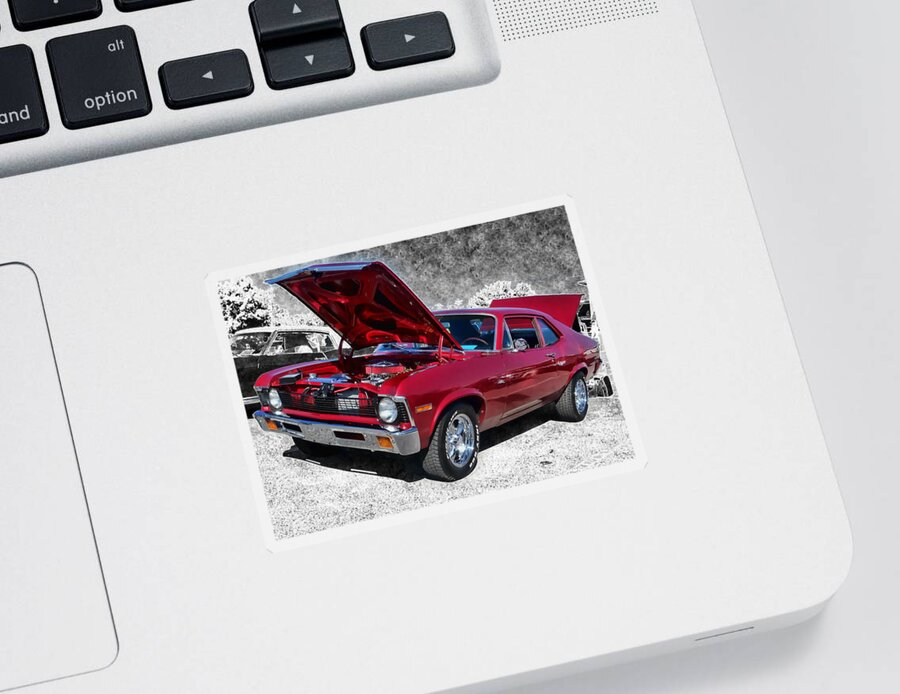 Victor Montgomery Sticker featuring the photograph Red Chevy Nova by Vic Montgomery