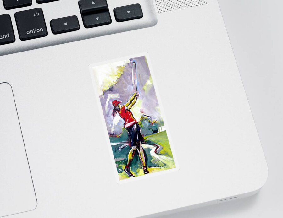 Golf Sticker featuring the painting Red Golf Girl by John Gholson