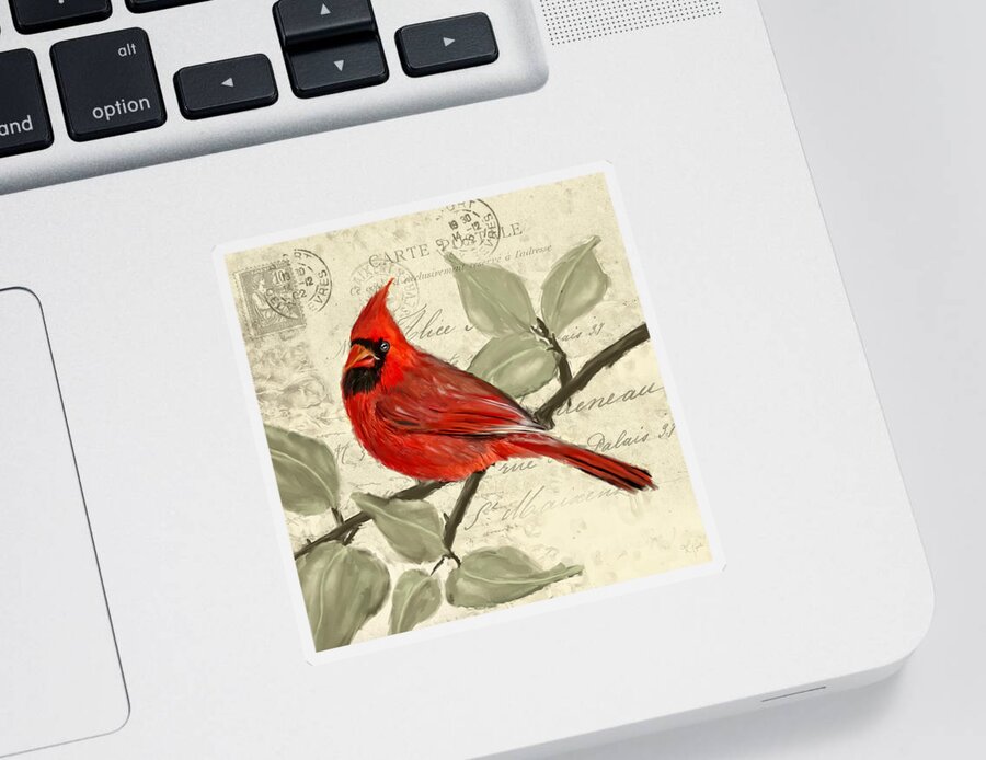 Red Cardinal Sticker featuring the painting Red Melody by Lourry Legarde
