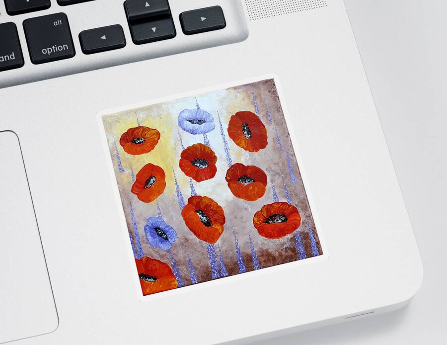 Abstract Red Poppies Sticker featuring the painting Red Poppies by Georgeta Blanaru