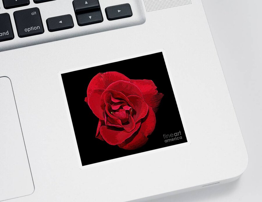 Poster Edge Effect Sticker featuring the photograph Red Rose with Poster Edges Effect by Rose Santuci-Sofranko