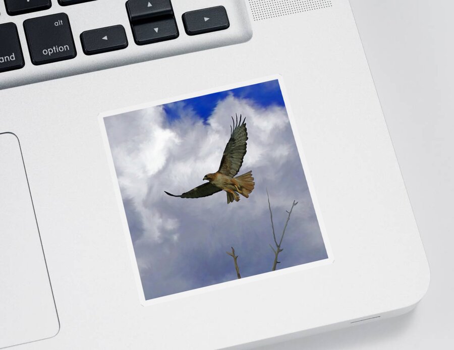 Birds Sticker featuring the painting Red Tail Hawk Digital Freehand Painting 1 by Ernest Echols
