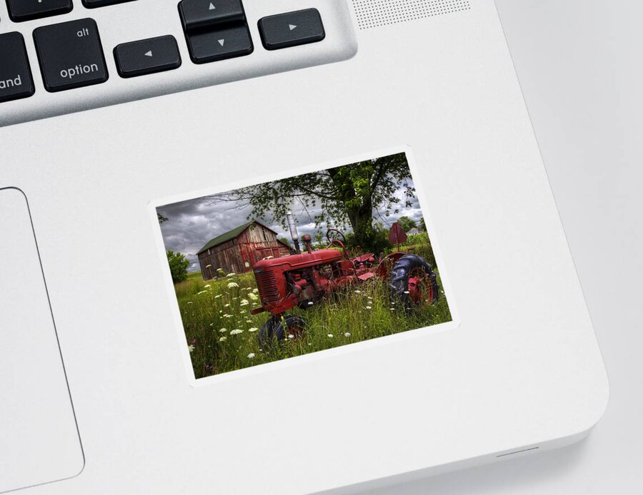 Tractor Sticker featuring the photograph Reds in the Pasture by Debra and Dave Vanderlaan