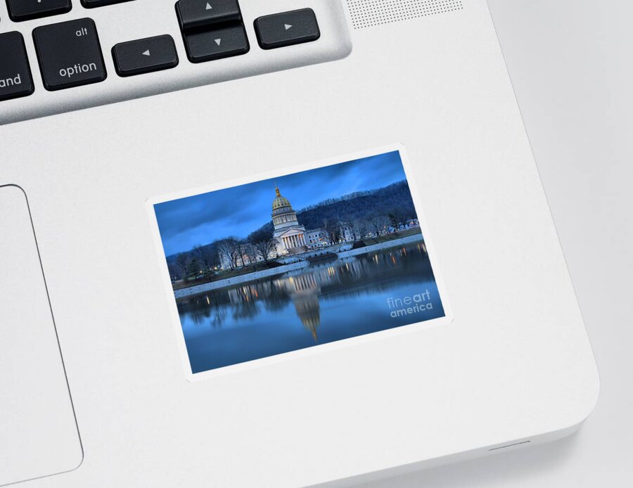 West Virginia Capitol Sticker featuring the photograph Reflections In The Kanawha River by Adam Jewell