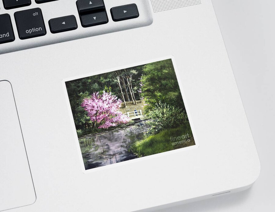 Landscape Sticker featuring the painting Reflections of Spring by Mary Palmer
