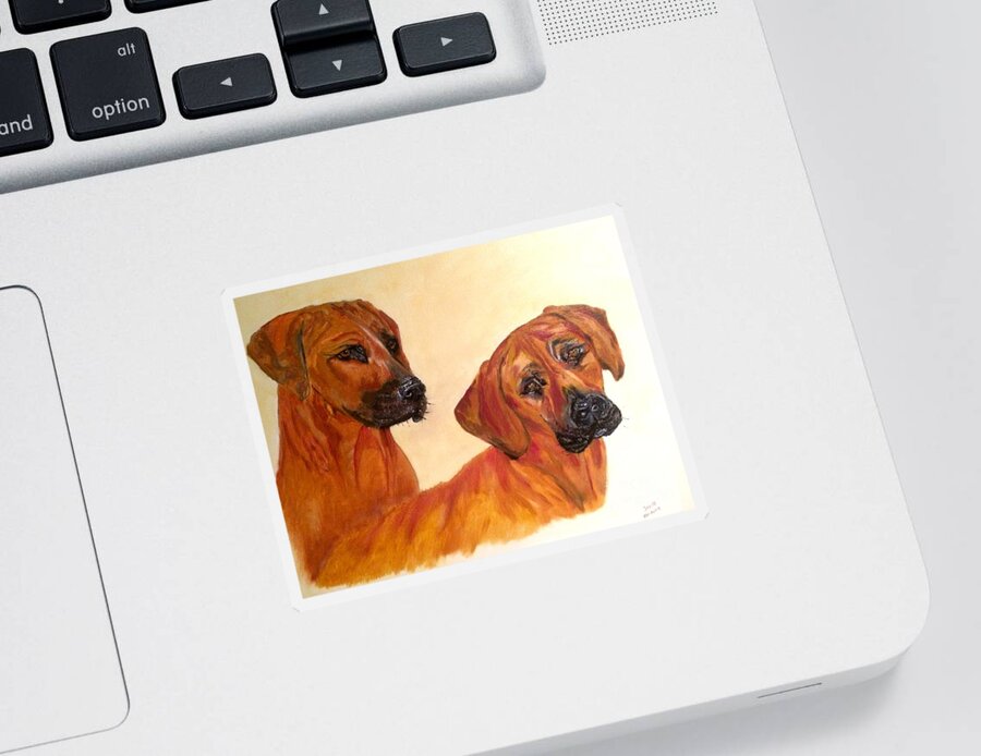 Dogs Sticker featuring the painting Ridgebacks by Denise Tomasura