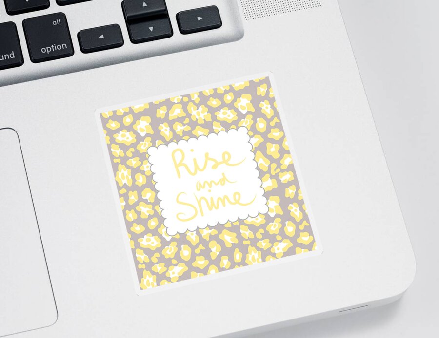 Rise And Shine Sticker featuring the mixed media Rise and Shine- yellow and grey by Linda Woods